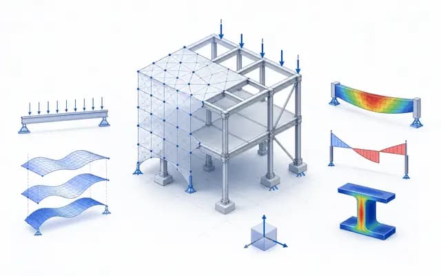 CALC-Skill-Bild: Tragwerk mit verschiedenen Ergebnisdarstellungen